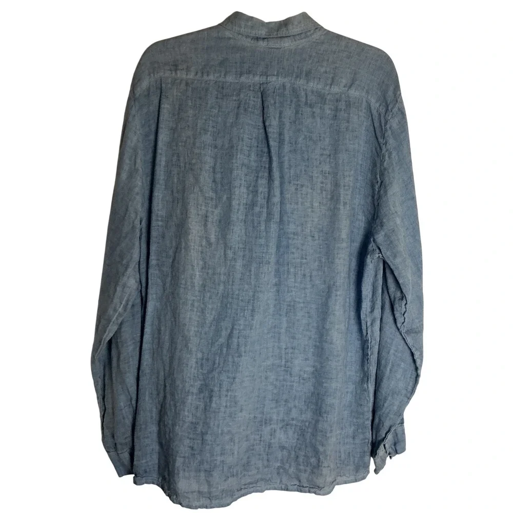 Esthhr Greece Linen Button Down Shirt  Large Blue Long Sleeve Made in Greece